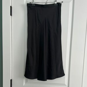 Black Midi A-Line Satin Skirt for Work